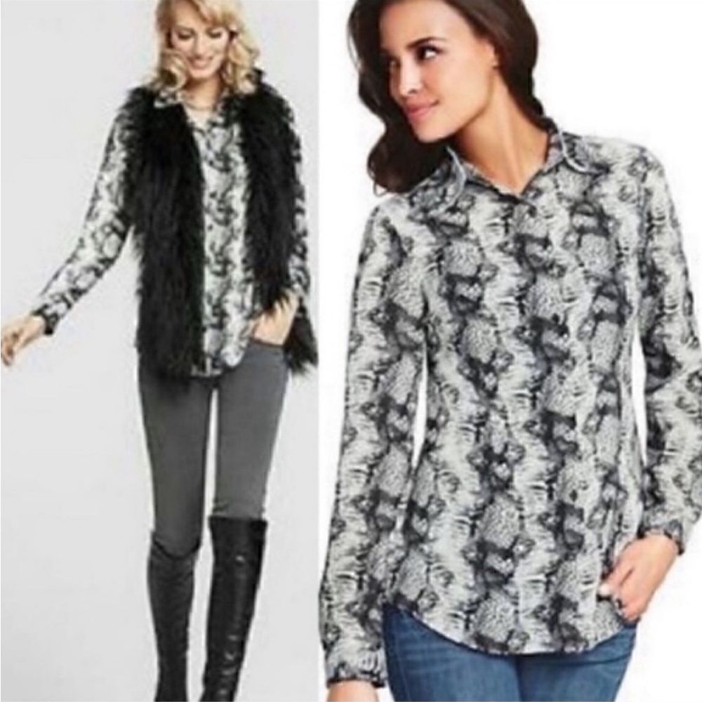 Cabi Python Snakeprint Sheer Buttontop Chiffon Wo… - image 1